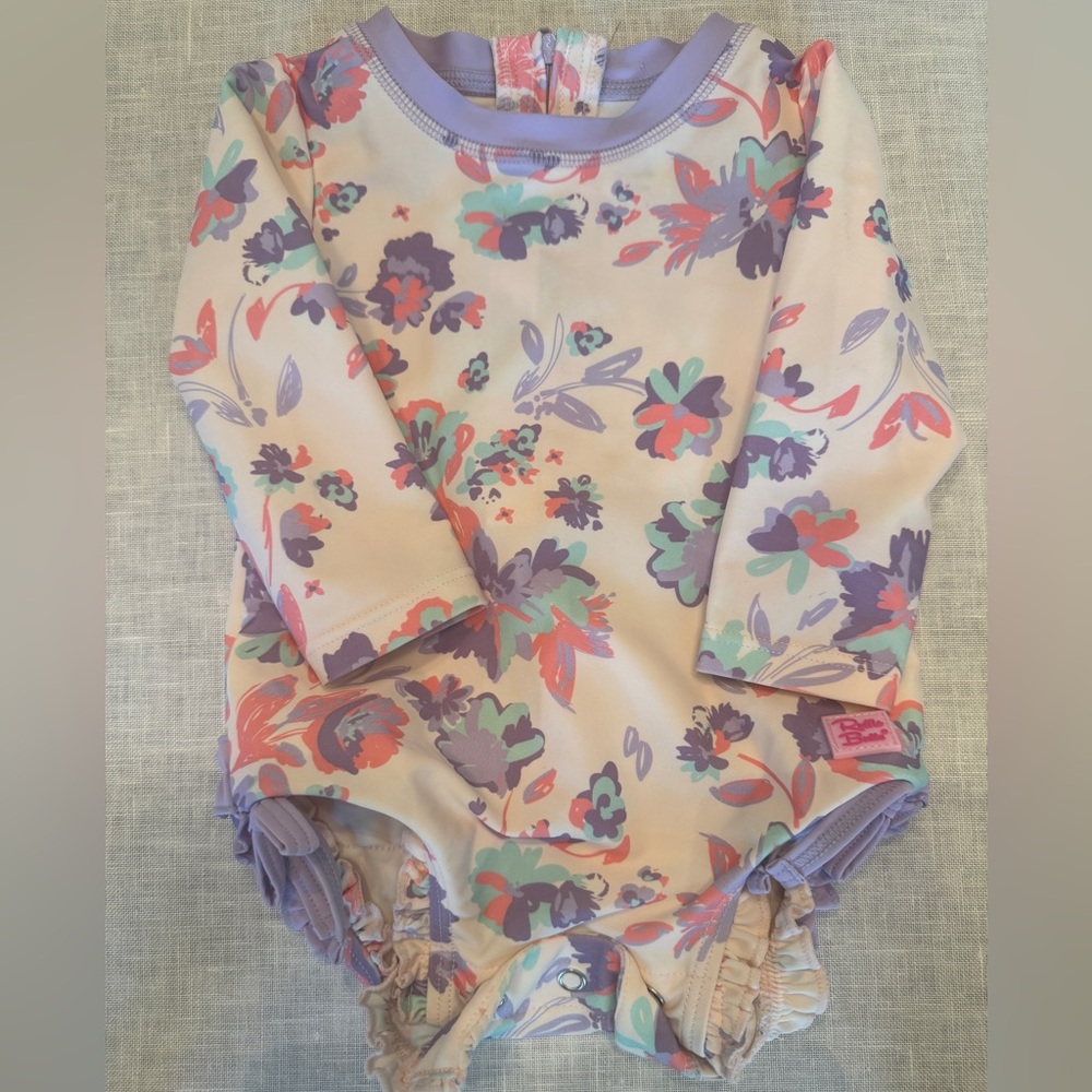 Ruffle Butts Floral Bodysuit - Purple and Cream